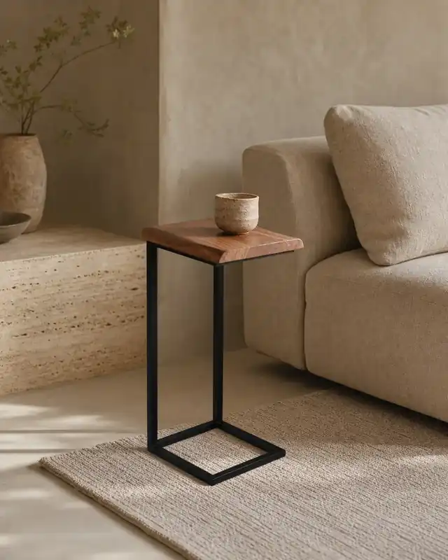 Gereduceerde Prijs Bijzettafel Live Edge acaciahout Smal 34 cm