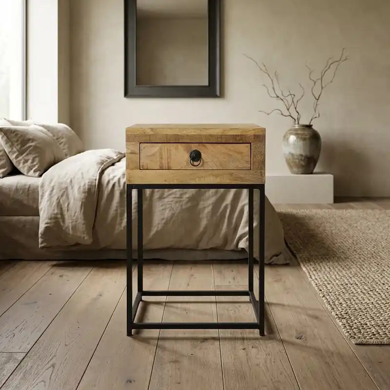 Nachtkastje met Metaal Frame Mango 40 Fabrieksprijs