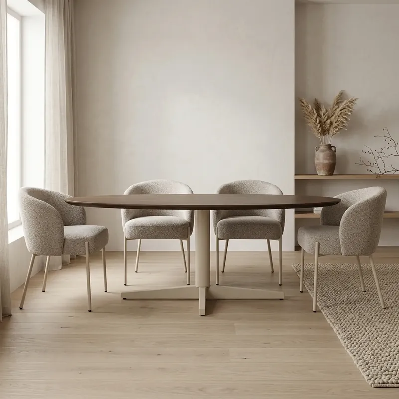 Eetkamertafel 220, organisch, poot Beige, Mango Brown Walnut Gereduceerde Prijs