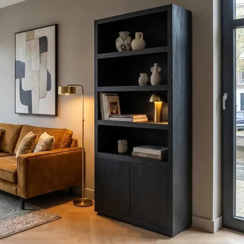 Boekenkast Torsa Zwart mangohout Veilige Betaling