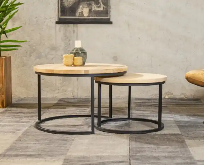 Bestel Nu Salontafel set Olaf Mat Gelakt Eiken - 3 cm dik blad