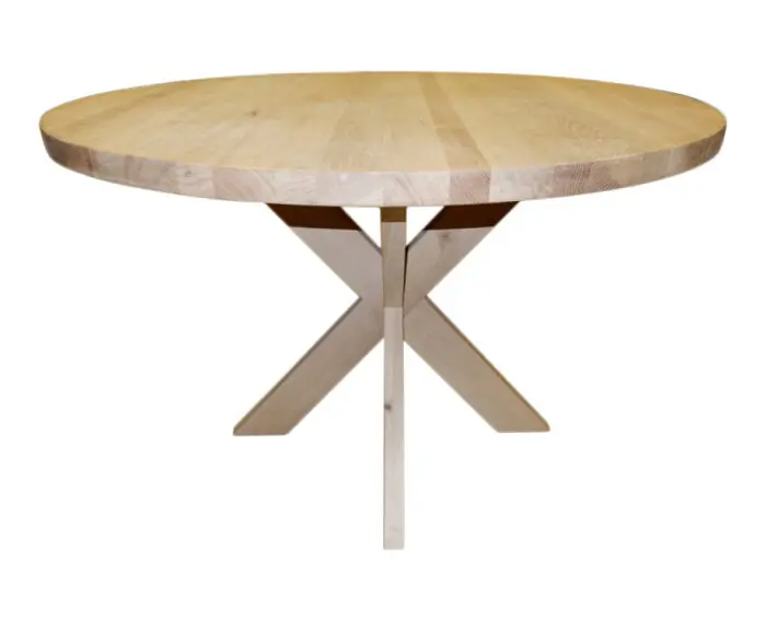 Ronde eiken eettafel met eiken kruispoot - 120 cm Aanbieding
