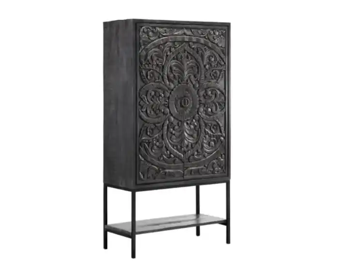 Finale Uitverkoop Opbergkast Montclair Mangohout - zwart - 2-deurs kast - 100x41x190 cm