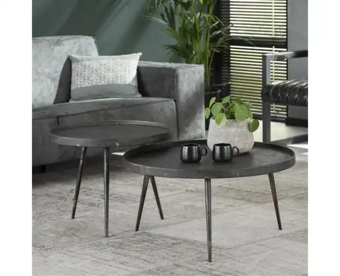 Fabrieksprijs Salontafel Vera Set van 2 Metallic rond - Zwart