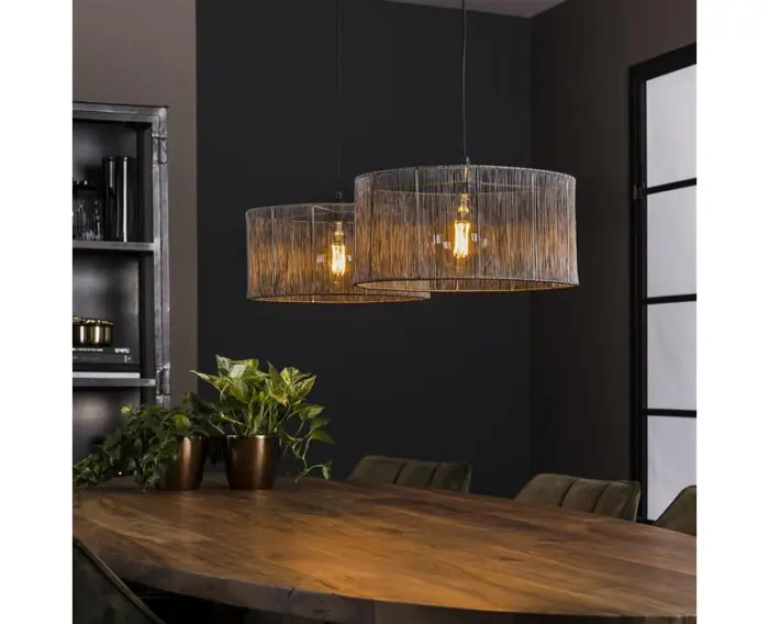 Laatste Versie Hanglamp Stringshade 2 lampen - Zwart nikkel