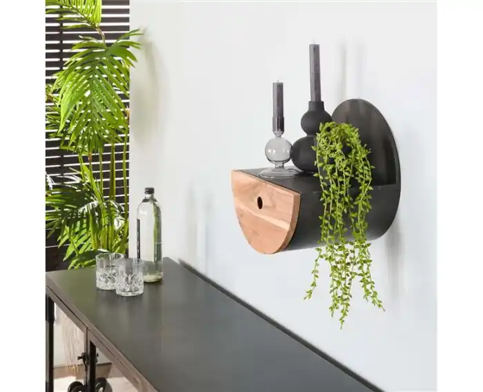 Wandschap half moon Ø30 met lade - acacia naturel Nieuw