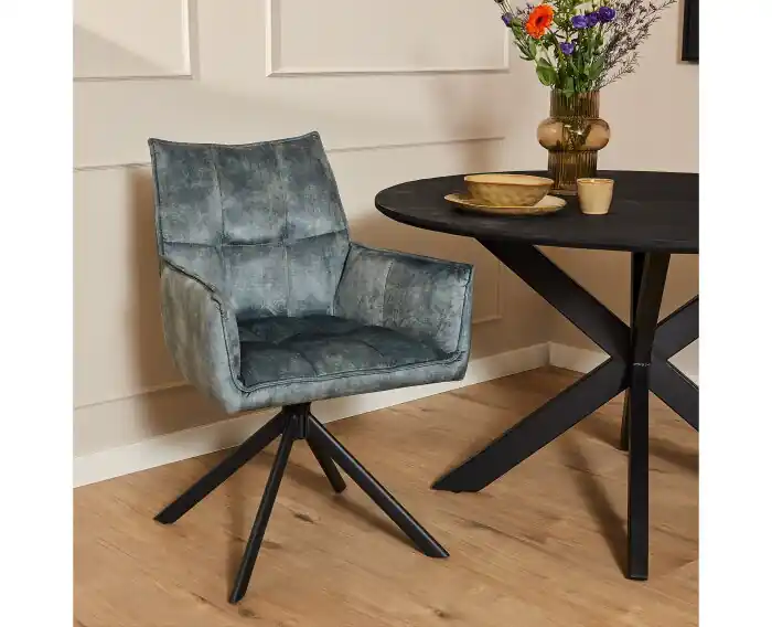 Direct Beschikbaar Eetkamerstoel Dani Velvet Blauw