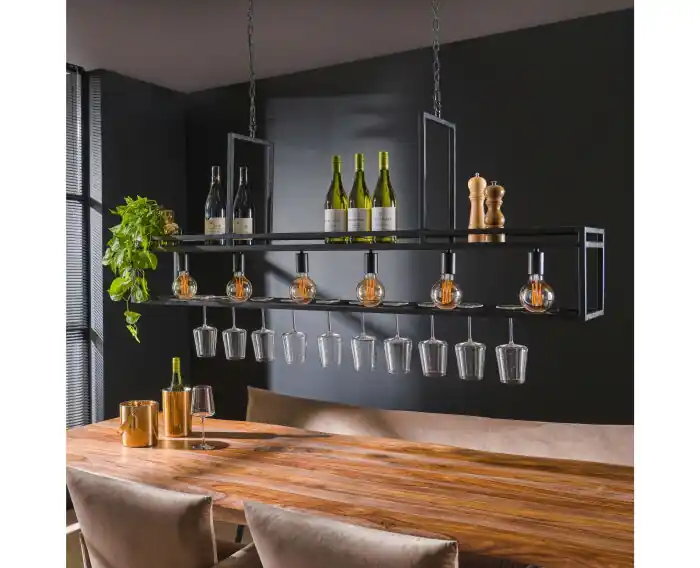 Alleen Vandaag Meubelplaats Hanglamp / Wijnrek Decorate 160 cm - zwart
