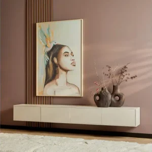 Zwevend tv meubel Vision Zand Mangohout 240 cm Beste Prijs