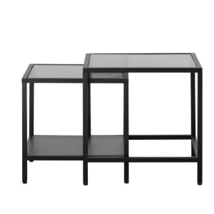 Aanbieding Bijzettafel Bronco set van 2 Metaal glas - Zwart
