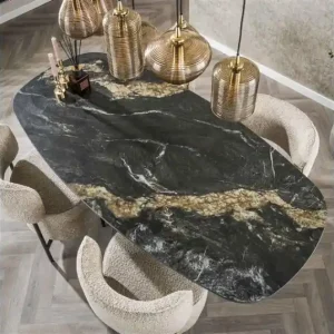 Aanbieding Eettafel Fossil deens ovaal keramiek 180x90x76 cm - zwart - marmer look