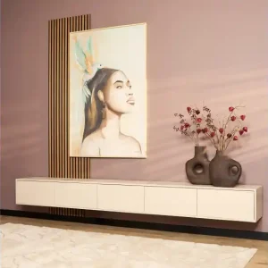Zwevend tv meubel Vision Zand Mangohout 280 cm Op = Op