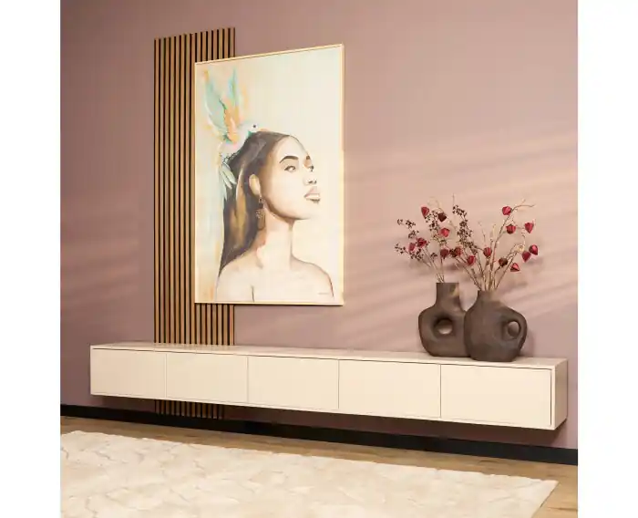 Zwevend tv meubel Vision Zand Mangohout 280 cm Op = Op