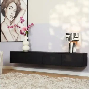 Zwevend tv meubel Vision Zwart Mangohout 200 cm Meest Verkocht