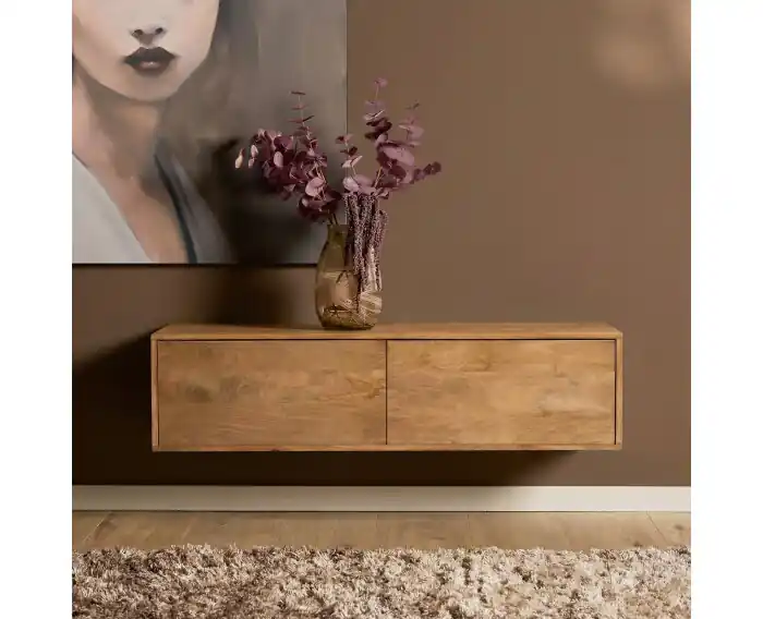 Zwevend tv meubel Vision Naturel Mangohout 120 cm Korting