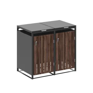 Containerbox Double – Voor 2 containers (120/240L) – Antraciet met houtlook - 132x80x116 cm Voordeelprijs