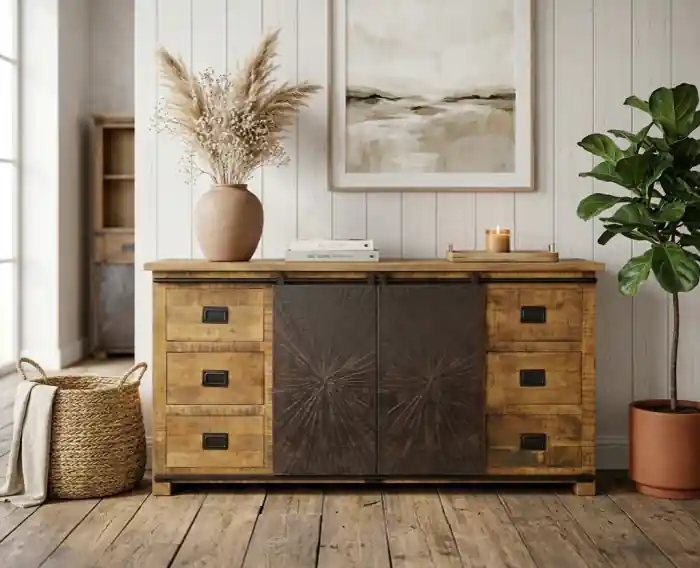 Korting Dressoir Bradley mangohout 200x42x92 cm